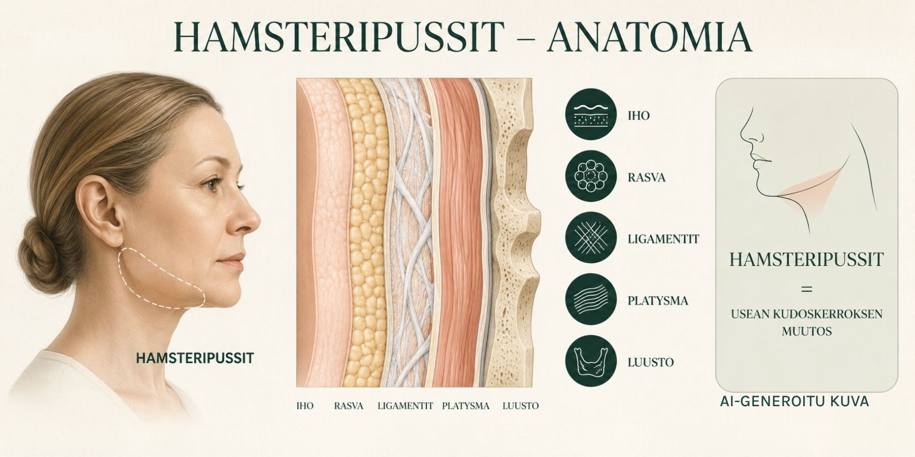 An illustrative diagram of the anatomy of hamster cheek pouches and age-related changes in the jawline.
